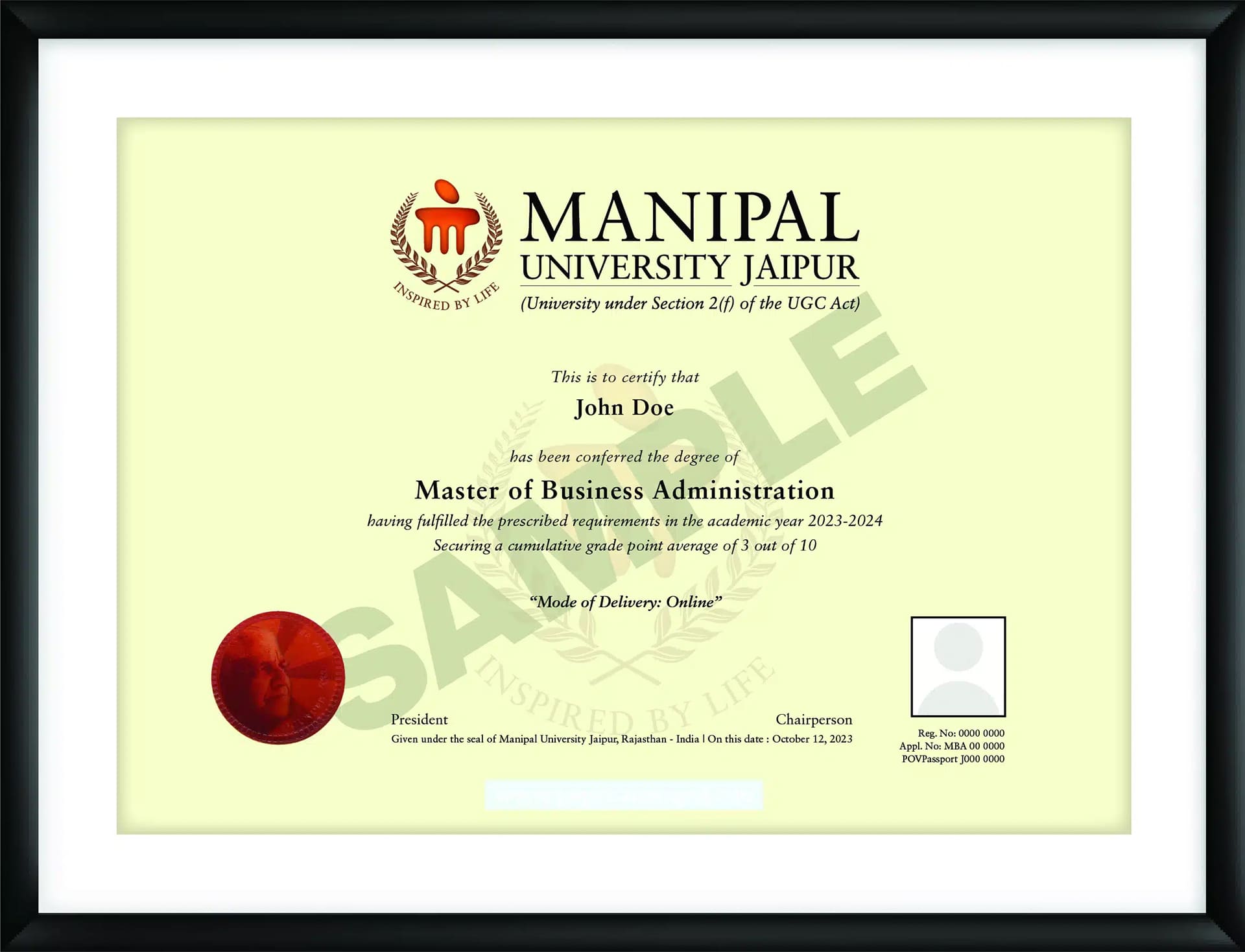 MUJ certificate front